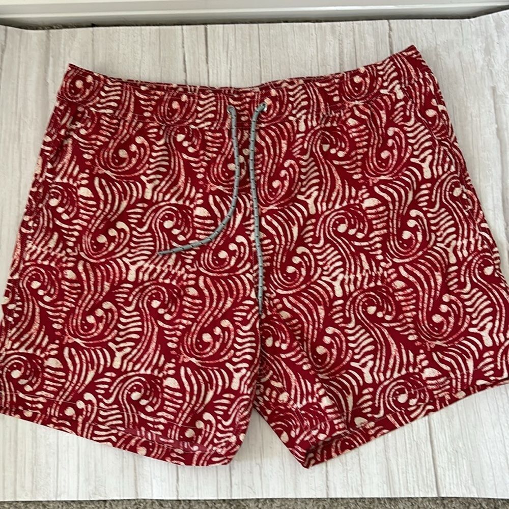 J Crew Men’s Swim Trunk Shorts  Red Batik Print NWT